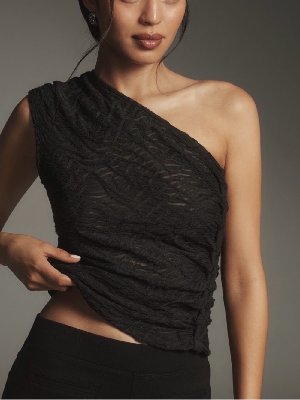 Anthropologie Textured One-Shoulder Top | Black Onyx | NWT | XXS